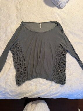 Free people Women's dusty blue Long-Sleeve Crochet Side Panel Top